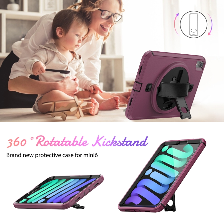 For iPad mini 6 Shockproof TPU + PC Tablet Case with Holder & Pen Slot & Shoulder Strap(Dark Rose Red) For iPad mini 6 Shockproof TPU + PC Tablet Case with Holder & Pen Slot & Shoulder Strap(Dark Rose Red)