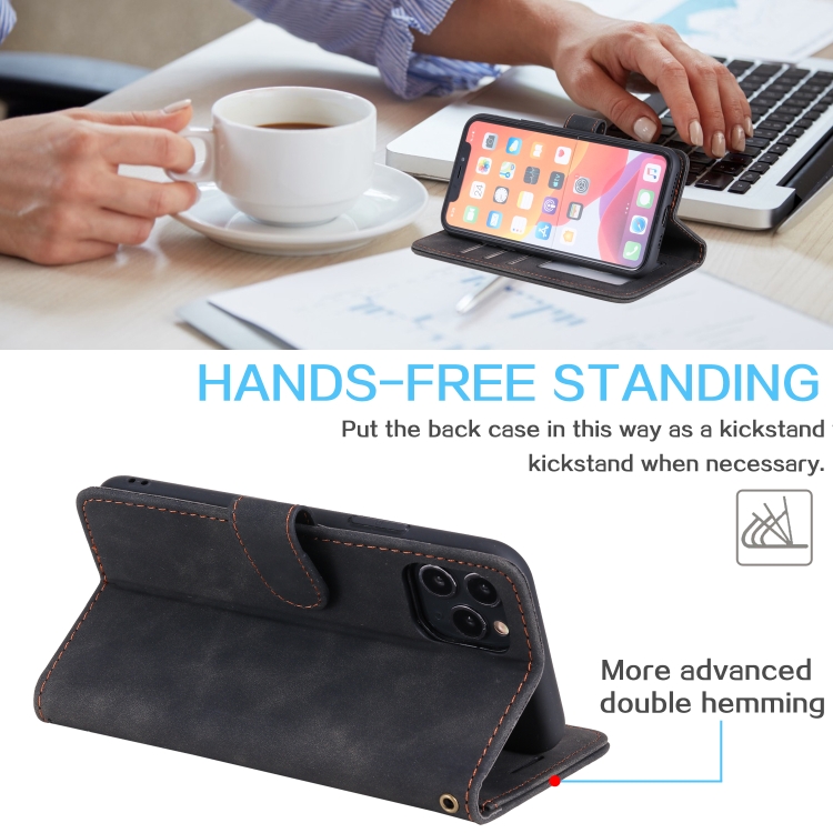 Skin Feel Anti-theft Brush Horizontal Flip Leather Phone Case For iPhone 11 Pro(Black)