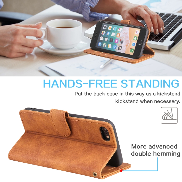 For iPhone SE 2022 / SE 2020 / 8 / 7 Skin Feel Anti-theft Brush Horizontal Flip Leather Phone Case(Brown) For iPhone SE 2022 / SE 2020 / 8 / 7 Skin Feel Anti-theft Brush Horizontal Flip Leather Phone Case(Brown)