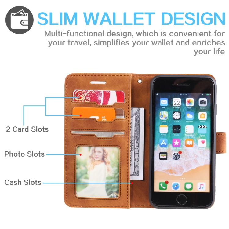For iPhone SE 2022 / SE 2020 / 8 / 7 Skin Feel Anti-theft Brush Horizontal Flip Leather Phone Case(Brown) For iPhone SE 2022 / SE 2020 / 8 / 7 Skin Feel Anti-theft Brush Horizontal Flip Leather Phone Case(Brown)
