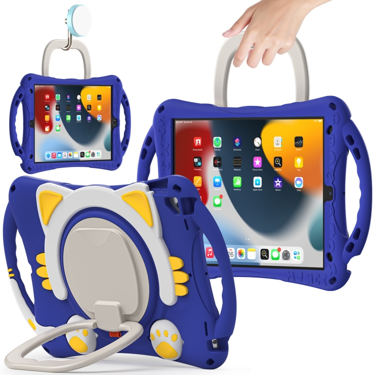 Cute Cat King Kids Shockproof Silicone Tablet Case with Holder & Shoulder Strap & Handle For iPad 10.2 2019 / 2020 / 2021 / Pro 10.5(Dark Blue) Cute Cat King Kids Shockproof Silicone Tablet Case with Holder & Shoulder Strap & Handle For iPad 10.2 2019 / 2020 / 2021 / Pro 10.5(Dark Blue)