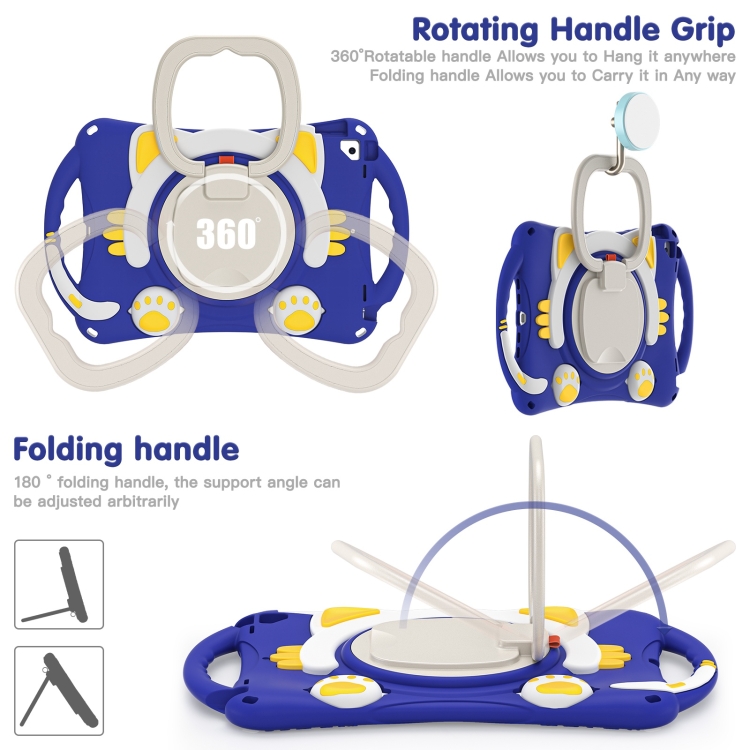 Cute Cat King Kids Shockproof Silicone Tablet Case with Holder & Shoulder Strap & Handle For iPad 10.2 2019 / 2020 / 2021 / Pro 10.5(Dark Blue) Cute Cat King Kids Shockproof Silicone Tablet Case with Holder & Shoulder Strap & Handle For iPad 10.2 2019 / 2020 / 2021 / Pro 10.5(Dark Blue)