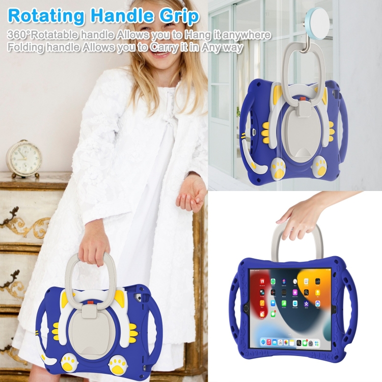 Cute Cat King Kids Shockproof Silicone Tablet Case with Holder & Shoulder Strap & Handle For iPad 10.2 2019 / 2020 / 2021 / Pro 10.5(Dark Blue) Cute Cat King Kids Shockproof Silicone Tablet Case with Holder & Shoulder Strap & Handle For iPad 10.2 2019 / 2020 / 2021 / Pro 10.5(Dark Blue)