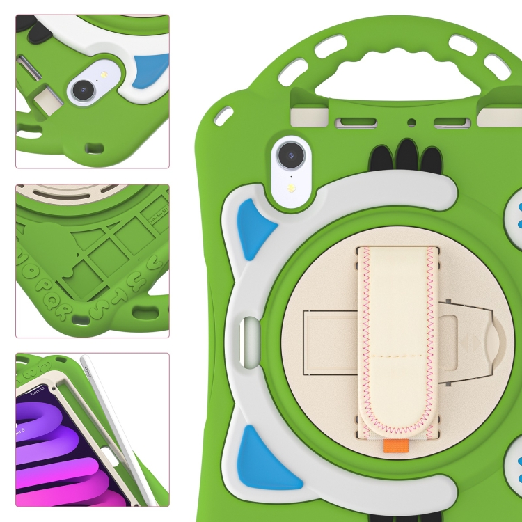 For iPad mini 6 / mini 2024 Cute Cat King Kids Shockproof Silicone Tablet Case with Holder & Shoulder Strap & Handle(Green) For iPad mini 6 / mini 2024 Cute Cat King Kids Shockproof Silicone Tablet Case with Holder & Shoulder Strap & Handle(Green)