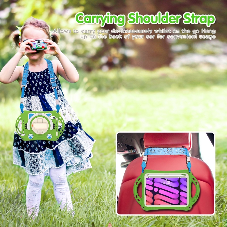 For iPad mini 6 / mini 2024 Cute Cat King Kids Shockproof Silicone Tablet Case with Holder & Shoulder Strap & Handle(Green) For iPad mini 6 / mini 2024 Cute Cat King Kids Shockproof Silicone Tablet Case with Holder & Shoulder Strap & Handle(Green)
