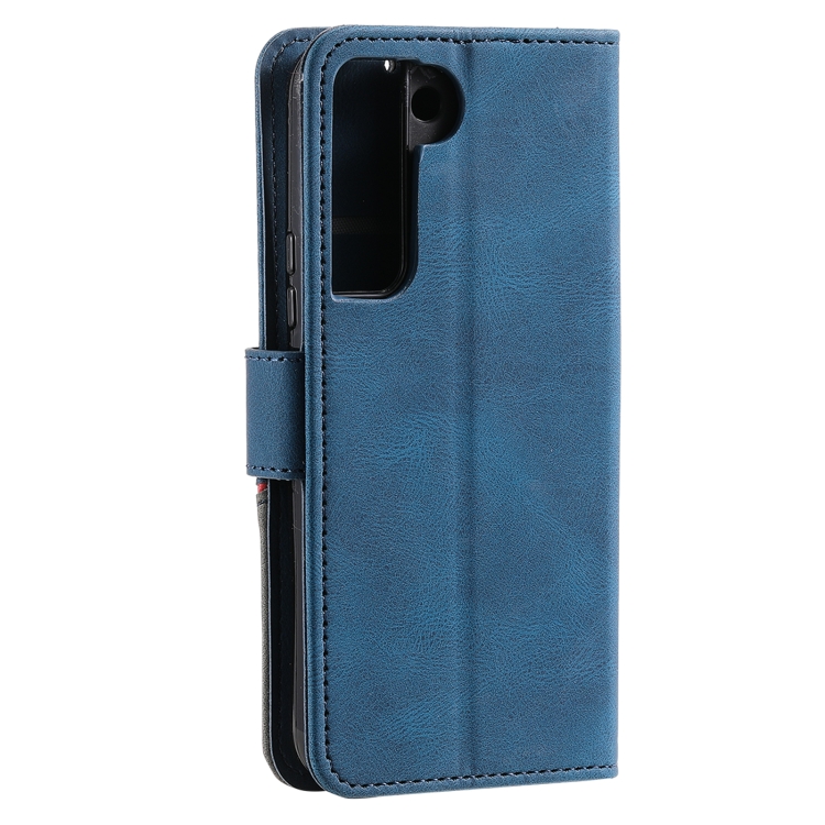 For Samsung Galaxy S22 5G Three-color Stitching Calf Texture Horizontal Flip Phone Leather Case with Holder & Card Slots & Wallet(Blue) For Samsung Galaxy S22 5G Three-color Stitching Calf Texture Horizontal Flip Phone Leather Case with Holder & Card Slots & Wallet(Blue)