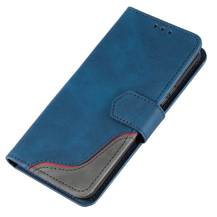 For Samsung Galaxy S22 5G Three-color Stitching Calf Texture Horizontal Flip Phone Leather Case with Holder & Card Slots & Wallet(Blue) For Samsung Galaxy S22 5G Three-color Stitching Calf Texture Horizontal Flip Phone Leather Case with Holder & Card Slots & Wallet(Blue)