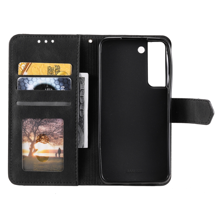 For Samsung Galaxy S22+ 5G Stitching Calf Texture Horizontal Flip Phone Leather Case with Holder & Card Slots & Wallet(Black) For Samsung Galaxy S22+ 5G Stitching Calf Texture Horizontal Flip Phone Leather Case with Holder & Card Slots & Wallet(Black)