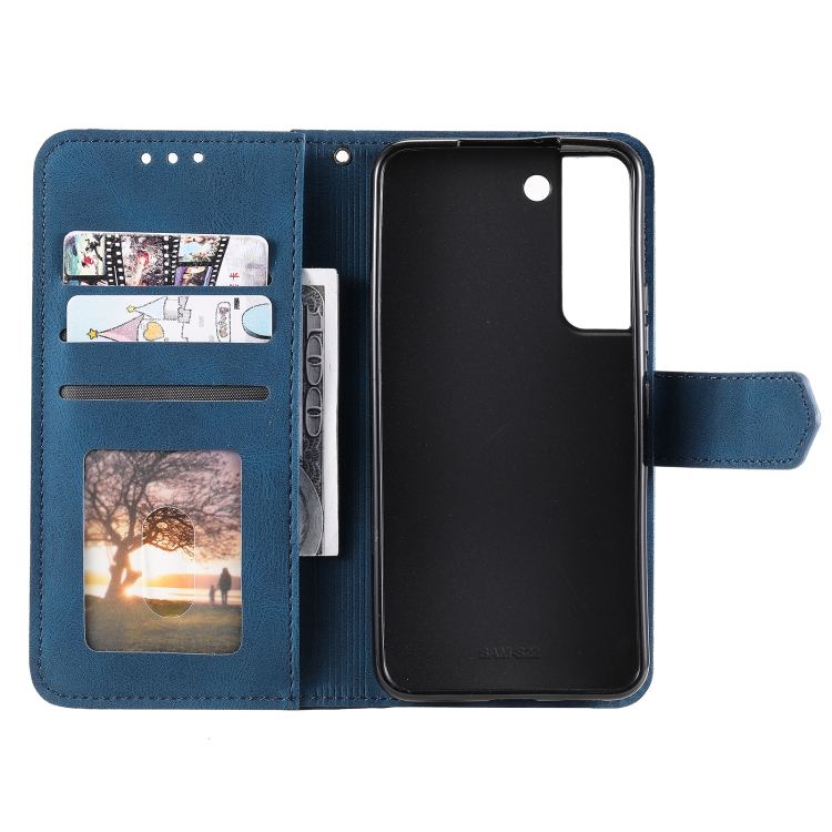 For Samsung Galaxy S22 5G Stitching Calf Texture Horizontal Flip Phone Leather Case with Holder & Card Slots & Wallet(Dark Blue) For Samsung Galaxy S22 5G Stitching Calf Texture Horizontal Flip Phone Leather Case with Holder & Card Slots & Wallet(Dark Blue)