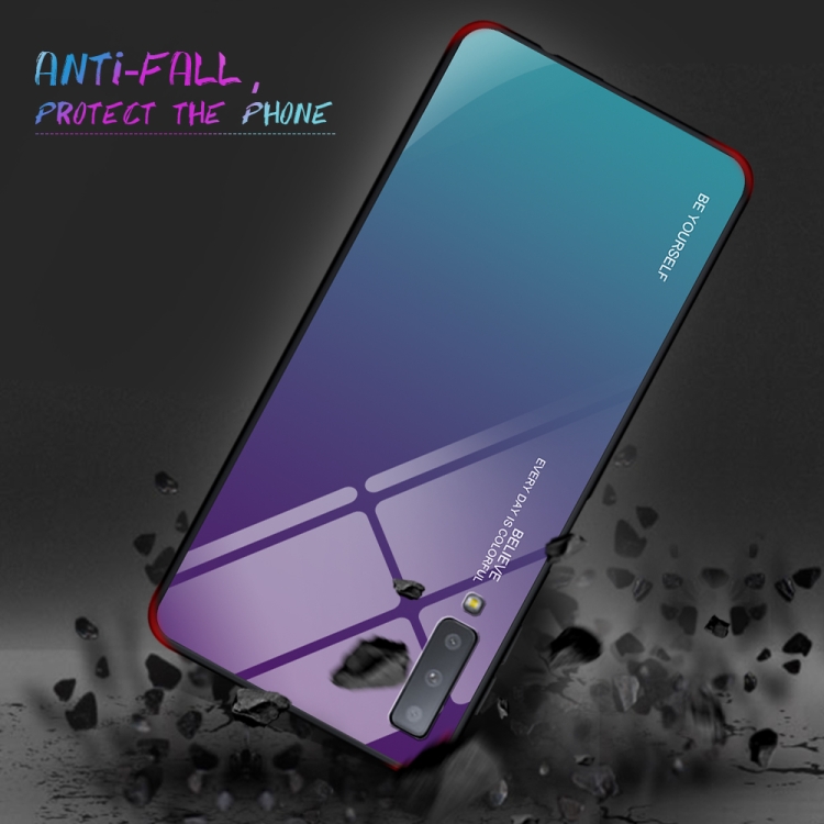 For Galaxy A7 (2018) Gradient Color Glass Case(Red)