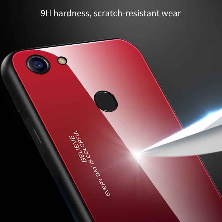 For OPPO F5 Gradient Color Glass Case(Red Blue)
