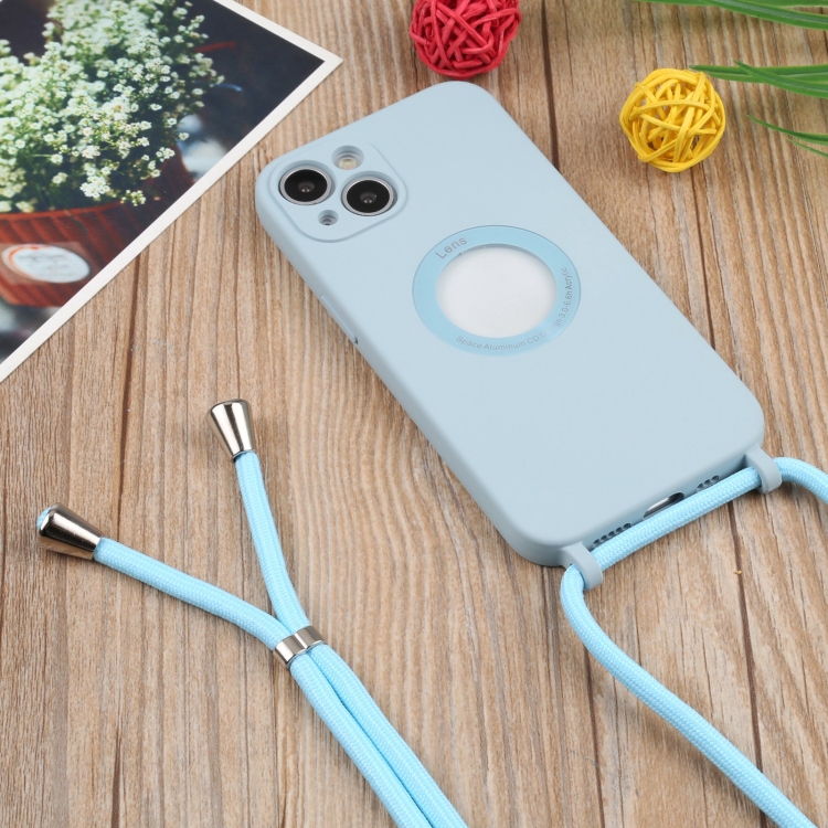 For iPhone 13 mini Acrylic Hollow Out Phone Case with Lanyard (Sky Blue) For iPhone 13 mini Acrylic Hollow Out Phone Case with Lanyard (Sky Blue)