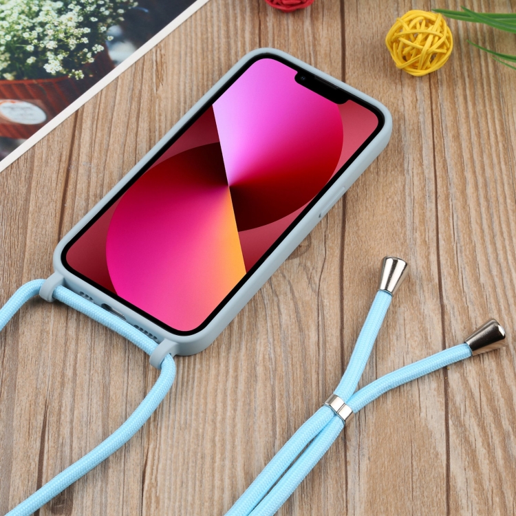 For iPhone 13 mini Acrylic Hollow Out Phone Case with Lanyard (Sky Blue) For iPhone 13 mini Acrylic Hollow Out Phone Case with Lanyard (Sky Blue)