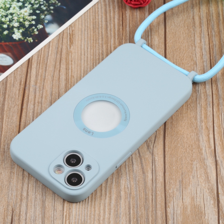 For iPhone 13 mini Acrylic Hollow Out Phone Case with Lanyard (Sky Blue) For iPhone 13 mini Acrylic Hollow Out Phone Case with Lanyard (Sky Blue)