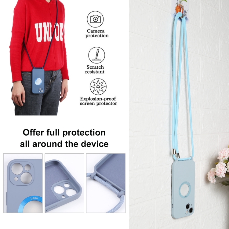 For iPhone 13 mini Acrylic Hollow Out Phone Case with Lanyard (Sky Blue) For iPhone 13 mini Acrylic Hollow Out Phone Case with Lanyard (Sky Blue)