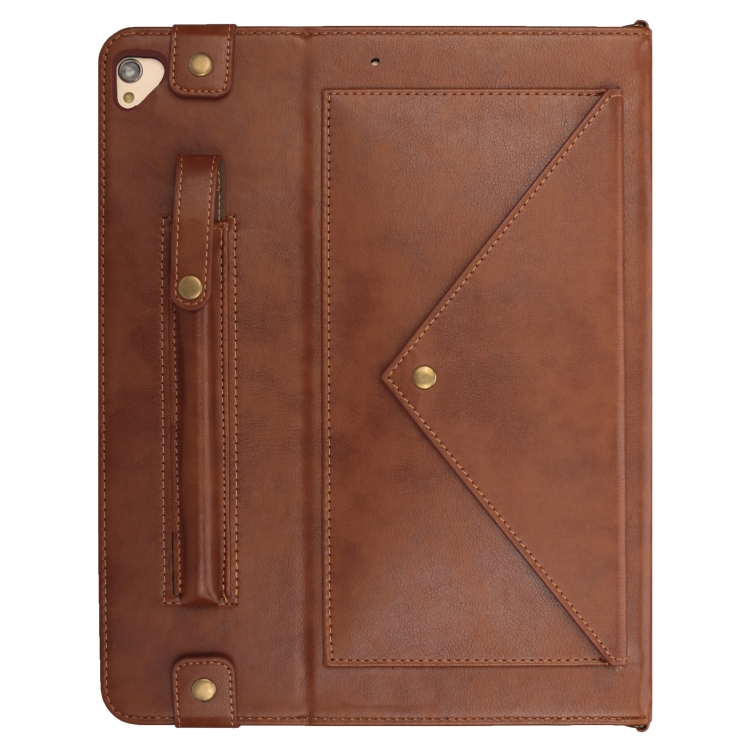 For iPad Pro 12.9 inch (2017) Envelope Horizontal Flip PU Leather Case with Card Slots & Pen Slots & Holder & Wallet & Photo Frame & Shoulder Strap(Coffee)