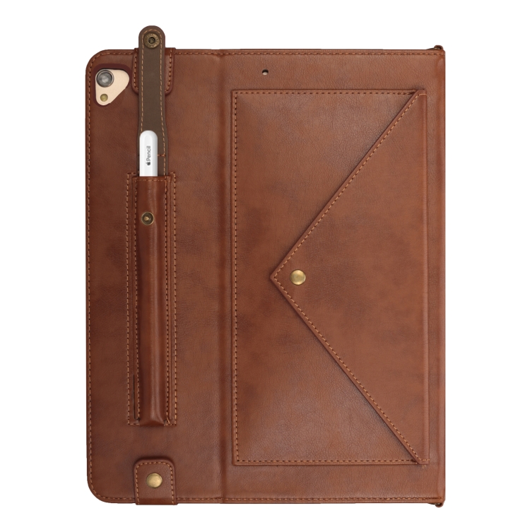 For iPad Pro 12.9 inch (2017) Envelope Horizontal Flip PU Leather Case with Card Slots & Pen Slots & Holder & Wallet & Photo Frame & Shoulder Strap(Coffee)