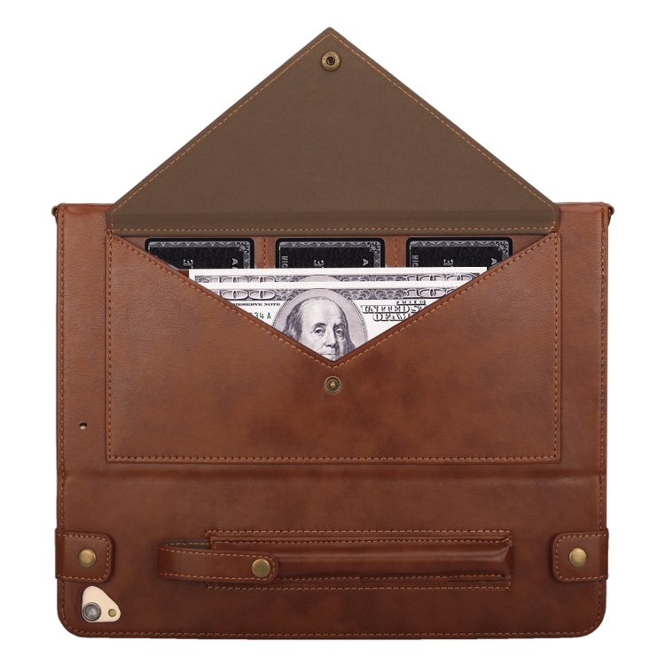 For iPad Pro 12.9 inch (2017) Envelope Horizontal Flip PU Leather Case with Card Slots & Pen Slots & Holder & Wallet & Photo Frame & Shoulder Strap(Coffee)