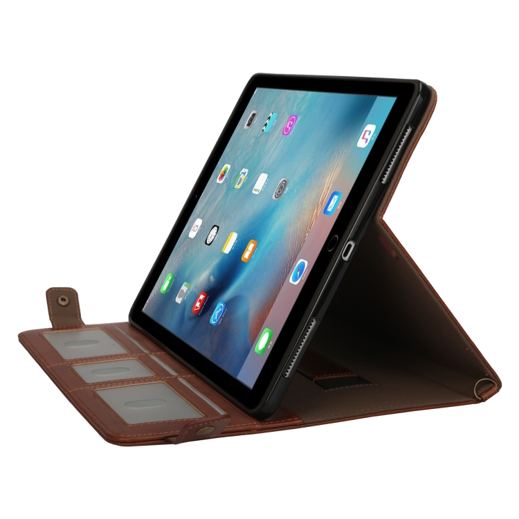 For iPad Pro 12.9 inch (2017) Envelope Horizontal Flip PU Leather Case with Card Slots & Pen Slots & Holder & Wallet & Photo Frame & Shoulder Strap(Coffee)