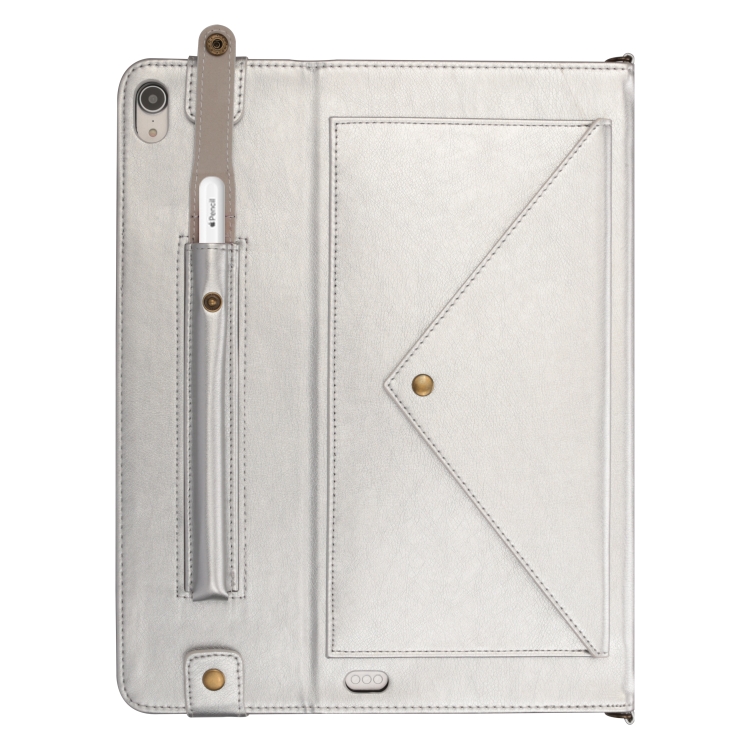 For iPad Pro 12.9 inch (2018) Envelope Horizontal Flip PU Leather Case with Card Slots & Pen Slots & Holder & Wallet & Photo Frame & Shoulder Strap(Silver) For iPad Pro 12.9 inch (2018) Envelope Horizontal Flip PU Leather Case with Card Slots & Pen Slots & Holder & Wallet & Photo Frame & Shoulder Strap(Silver)