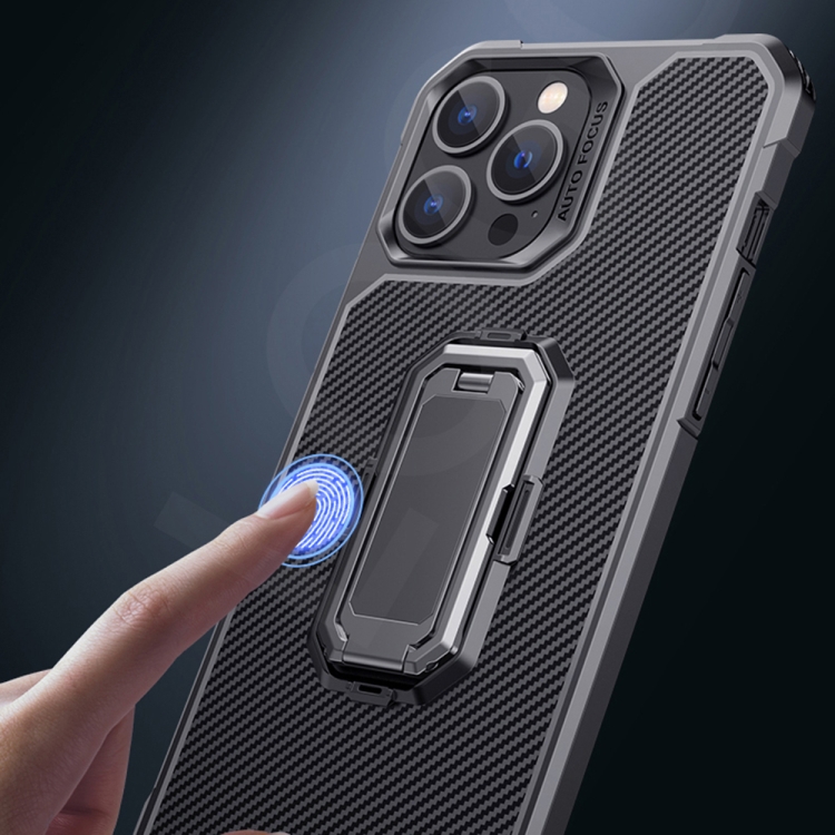 For iPhone 13 mini Carbon Fiber Texture Phone Case with Holder (Blue+Black) For iPhone 13 mini Carbon Fiber Texture Phone Case with Holder (Blue+Black)