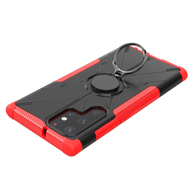 For Samsung Galaxy S22 Ultra 5G Armor Bear Shockproof PC + TPU Phone Case with Ring Holder(Red)