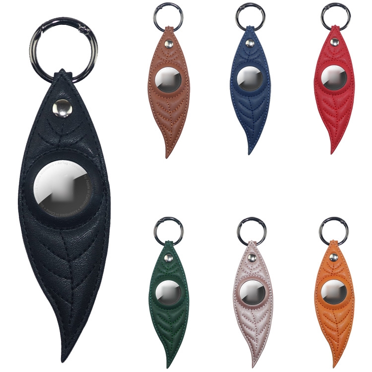 JDK-E3 Leaf Leather Protective Case with Key Ring for AirTag(Green)