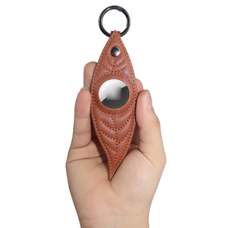 JDK-E3 Leaf Leather Protective Case with Key Ring for AirTag(Green)