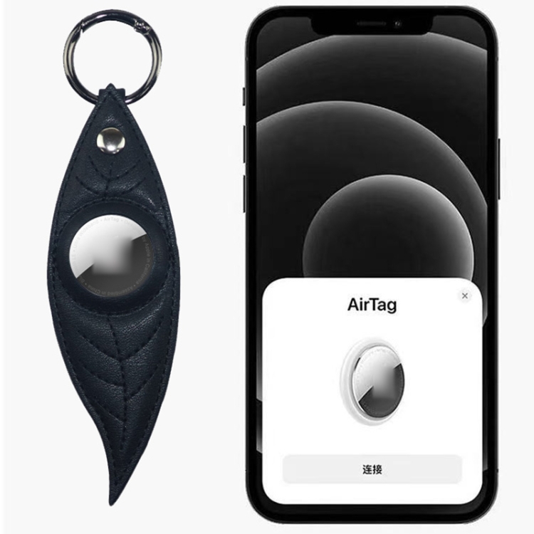 JDK-E3 Leaf Leather Protective Case with Key Ring for AirTag(Green)