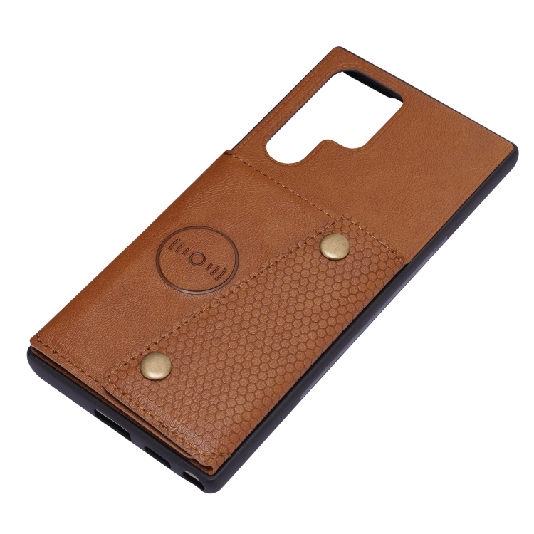 For Samsung Galaxy S22 Ultra 5G Double Buckle PU + TPU Magnetic Phone Case(Brown) - 2