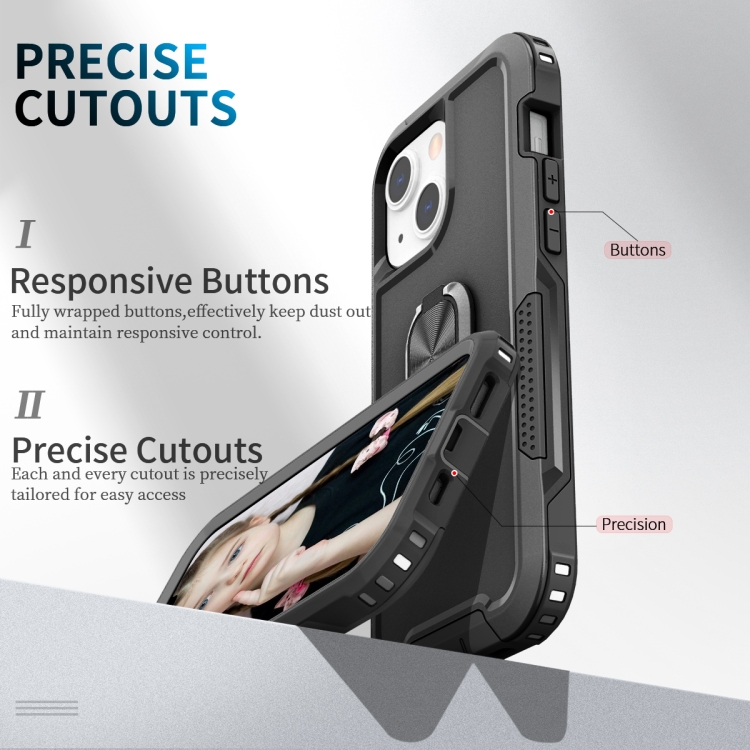 For iPhone 13 mini 3 in 1 PC + TPU Phone Case with Ring Holder (Black) For iPhone 13 mini 3 in 1 PC + TPU Phone Case with Ring Holder (Black)