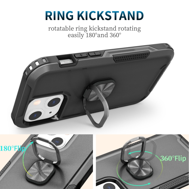 For iPhone 13 mini 3 in 1 PC + TPU Phone Case with Ring Holder (Black) For iPhone 13 mini 3 in 1 PC + TPU Phone Case with Ring Holder (Black)