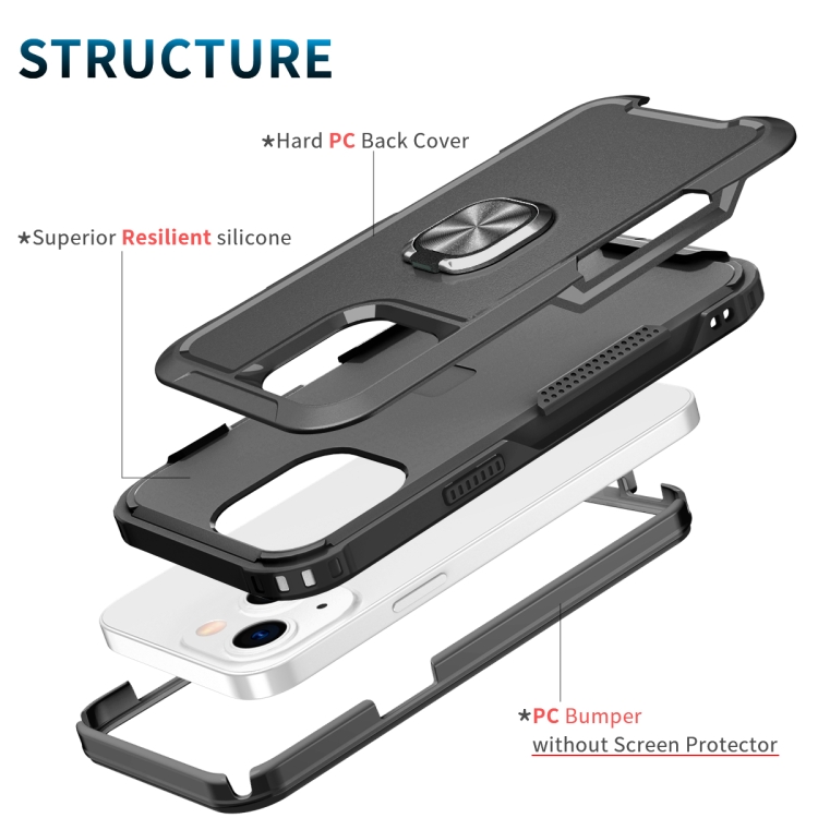 For iPhone 13 mini 3 in 1 PC + TPU Phone Case with Ring Holder (Black) For iPhone 13 mini 3 in 1 PC + TPU Phone Case with Ring Holder (Black)