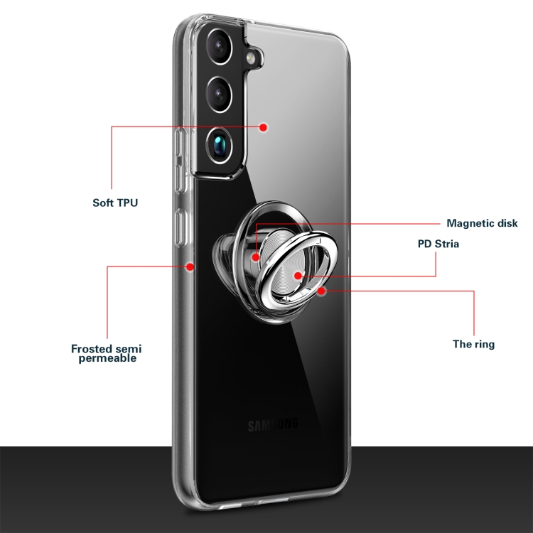 For Samsung Galaxy S22 5G Shockproof Matte Transparent TPU Phone Case with Ring Holder(Transparent Black) For Samsung Galaxy S22 5G Shockproof Matte Transparent TPU Phone Case with Ring Holder(Transparent Black)