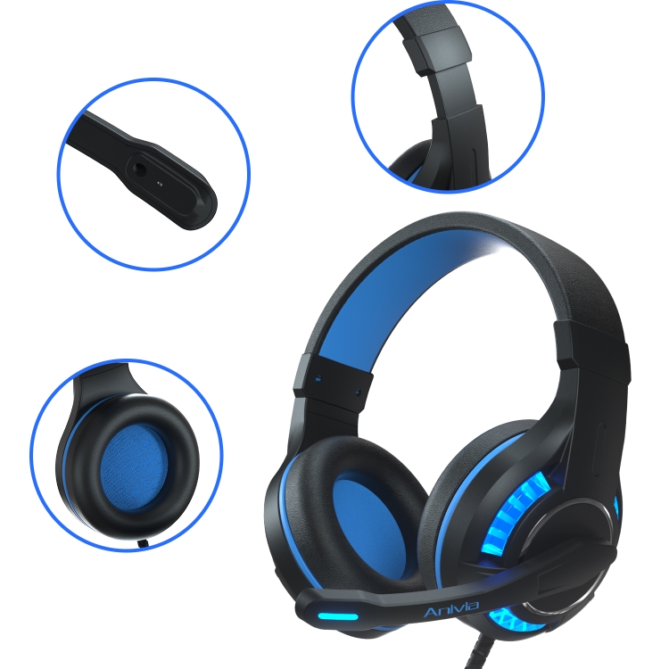 SADES Gaming Port Microphone(Black with Headset MH603 Blue) Adjustable 3.5mm