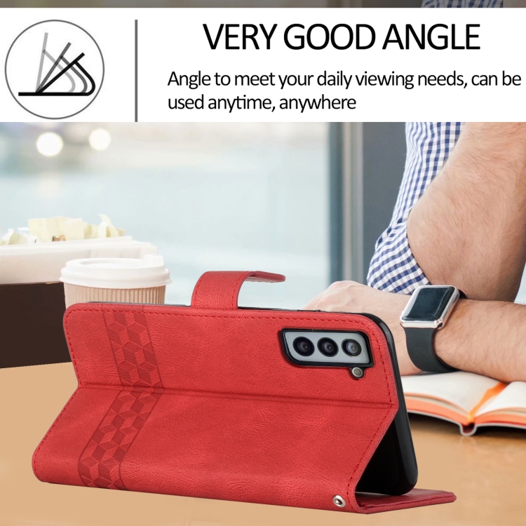 For Samsung Galaxy S22+ 5G Cubic Skin Feel Flip Leather Phone Case(Red) For Samsung Galaxy S22+ 5G Cubic Skin Feel Flip Leather Phone Case(Red)