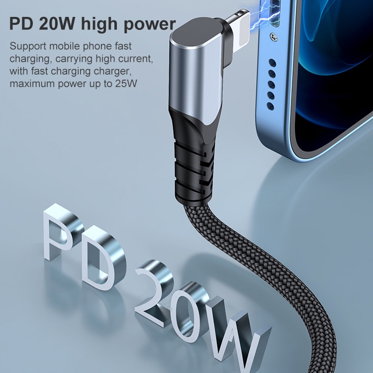 A6 PD 20W USB-C / Type-C to 8 Pin Elbow Data Cable for iPhone, iPad, Length:1m(Black) A6 PD 20W USB-C / Type-C to 8 Pin Elbow Data Cable for iPhone, iPad, Length:1m(Black)