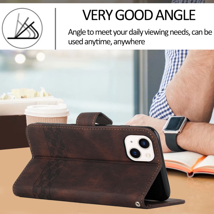 For iPhone 13 mini Cubic Skin Feel Flip Leather Phone Case (Brown) For iPhone 13 mini Cubic Skin Feel Flip Leather Phone Case (Brown)