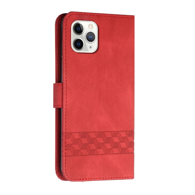 For iPhone 11 Pro Max Cubic Skin Feel Flip Leather Phone Case (Red)