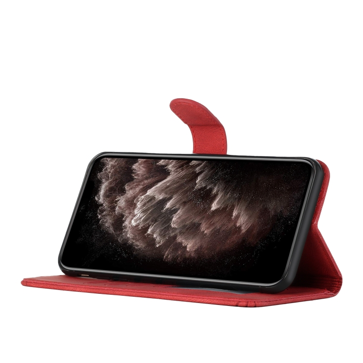 For iPhone 11 Pro Max Cubic Skin Feel Flip Leather Phone Case (Red)