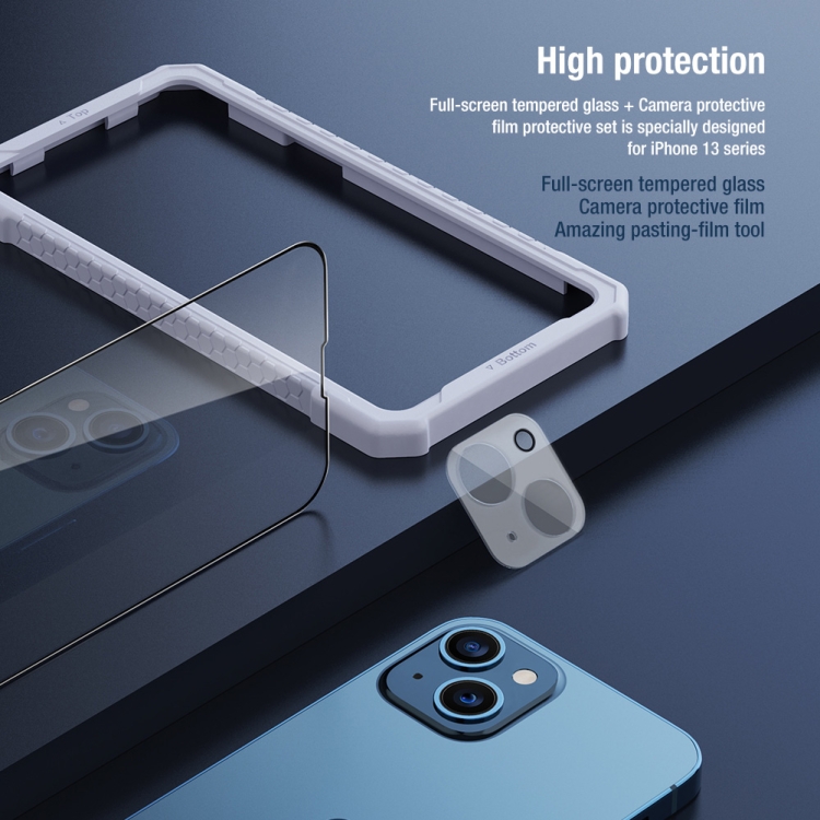 For iPhone 13 mini NILLKIN 2 in 1 HD Full Screen Tempered Glass Film + Camera Protector Set