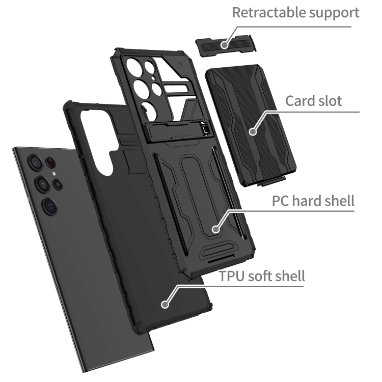 For Samsung Galaxy S22 Ultra 5G Armor Card PC + TPU Phone Case(Black)