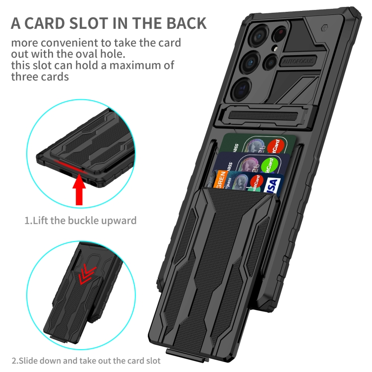 For Samsung Galaxy S22 Ultra 5G Armor Card PC + TPU Phone Case(Black)