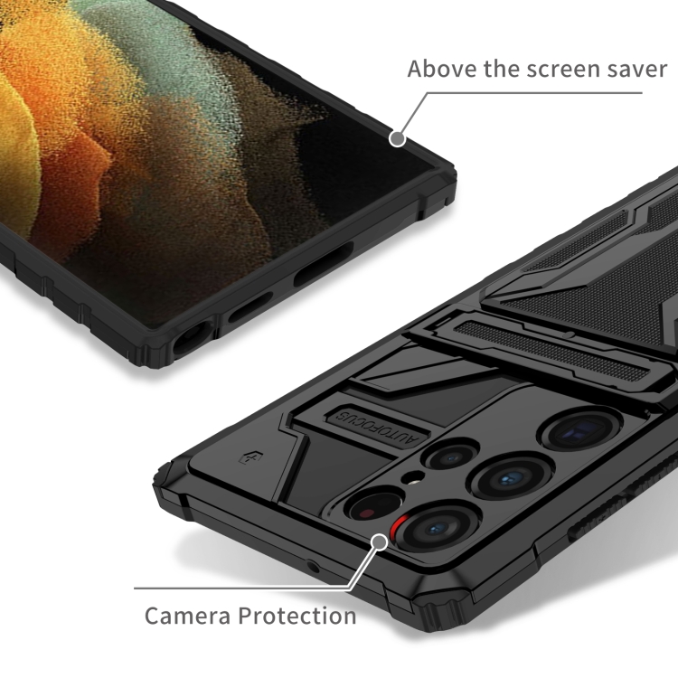 For Samsung Galaxy S22 Ultra 5G Armor Card PC + TPU Phone Case(Black)