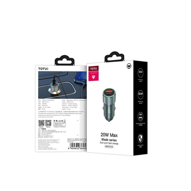 TOTUDESIGN DCCPD-010 Blade Series 20W Fast Charging Car Charger(Black) TOTUDESIGN DCCPD-010 Blade Series 20W Fast Charging Car Charger(Black)