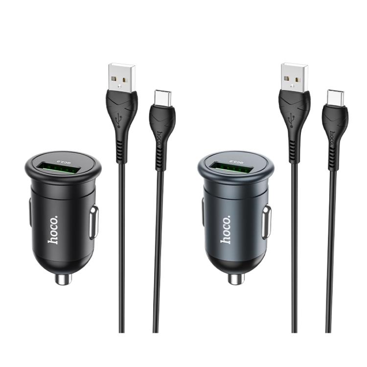 hoco Z43 Mighty Single Port QC3.0 18W Car Charger with USB to USB-C / Type-C Data Cable(Black) hoco Z43 Mighty Single Port QC3.0 18W Car Charger with USB to USB-C / Type-C Data Cable(Black)