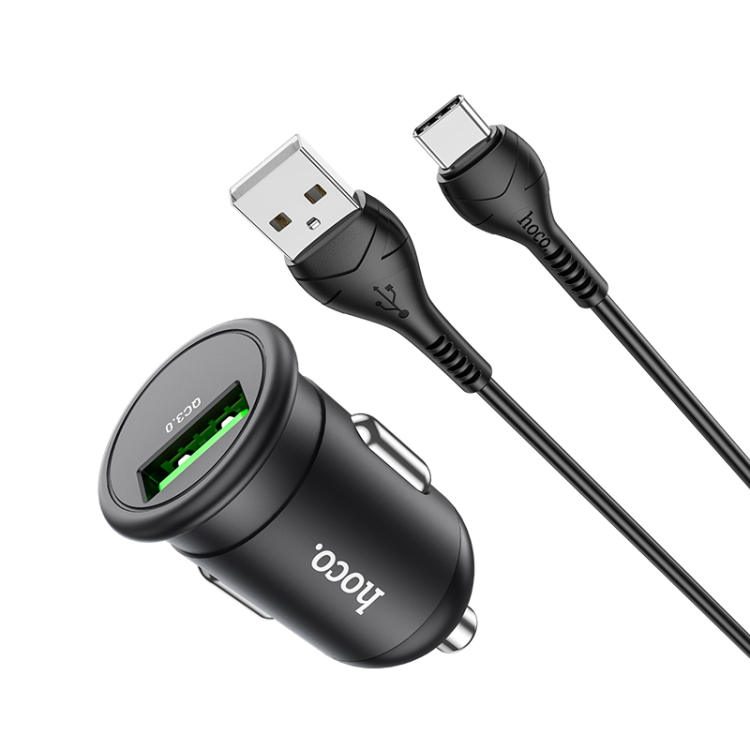 hoco Z43 Mighty Single Port QC3.0 18W Car Charger with USB to USB-C / Type-C Data Cable(Black) hoco Z43 Mighty Single Port QC3.0 18W Car Charger with USB to USB-C / Type-C Data Cable(Black)