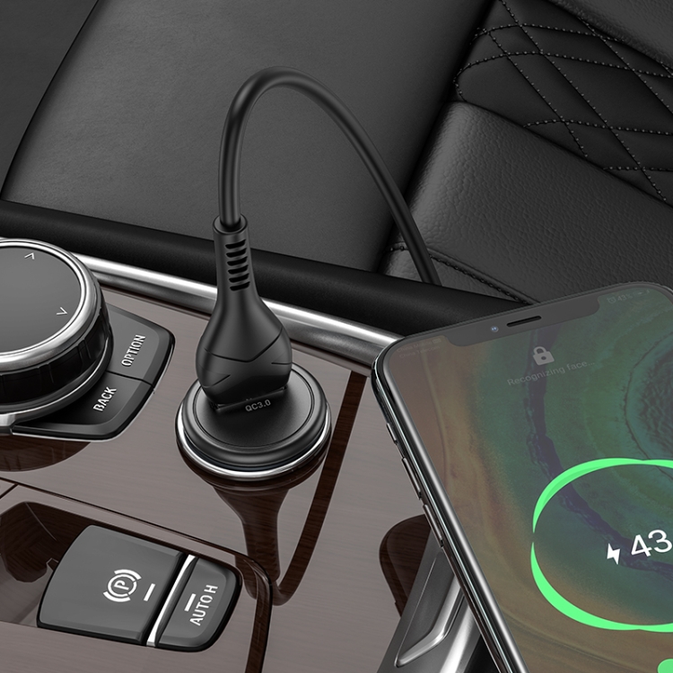 hoco Z43 Mighty Single Port QC3.0 18W Car Charger with USB to USB-C / Type-C Data Cable(Black) hoco Z43 Mighty Single Port QC3.0 18W Car Charger with USB to USB-C / Type-C Data Cable(Black)