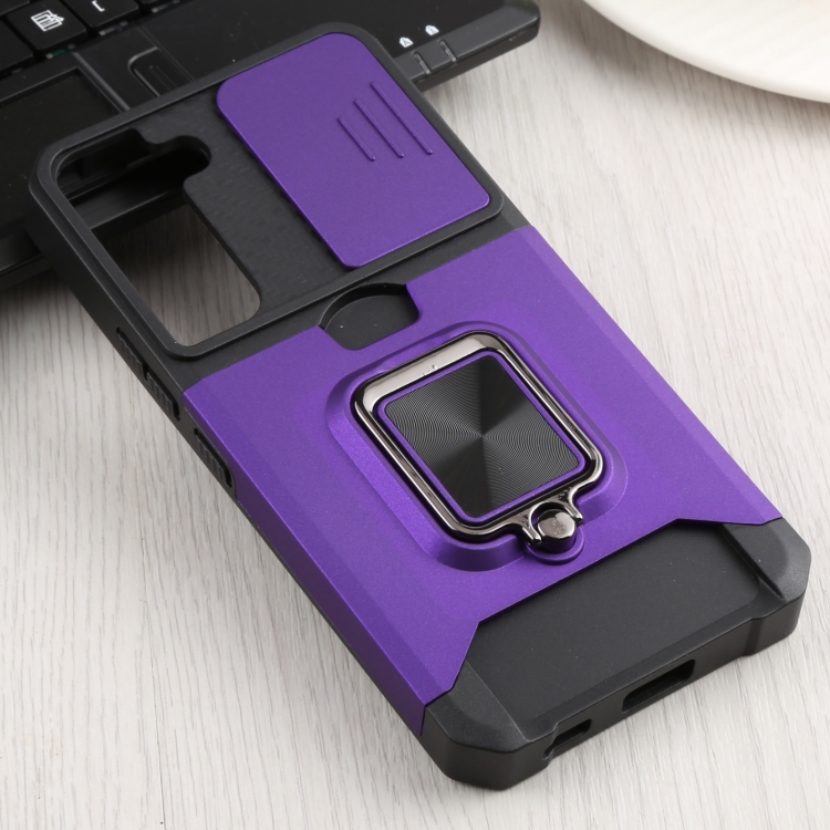For Samsung Galaxy S22 5G Sliding Camera Cover Design PC + TPU Shockproof Phone Case with Ring Holder & Card Slot(Purple) For Samsung Galaxy S22 5G Sliding Camera Cover Design PC + TPU Shockproof Phone Case with Ring Holder & Card Slot(Purple)