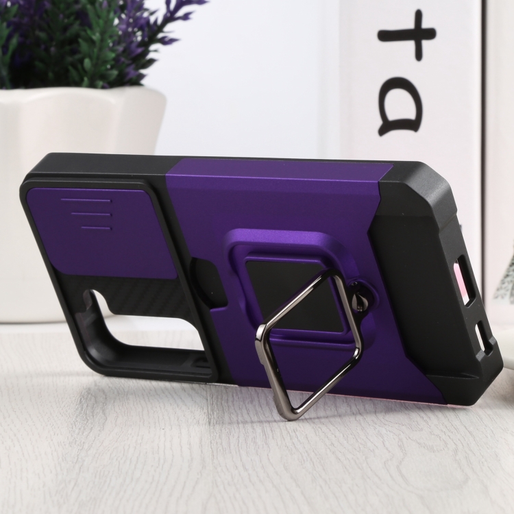 For Samsung Galaxy S22 5G Sliding Camera Cover Design PC + TPU Shockproof Phone Case with Ring Holder & Card Slot(Purple) For Samsung Galaxy S22 5G Sliding Camera Cover Design PC + TPU Shockproof Phone Case with Ring Holder & Card Slot(Purple)